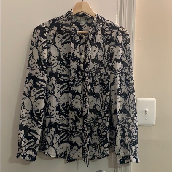 American Apparel Tops - AA bow tie cat pattern blouse